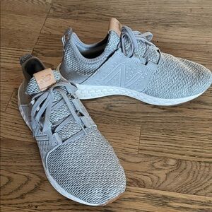 New Balance Gray Cruz V1 Knit Sneakers with Tan Leather Tongue Tab NF